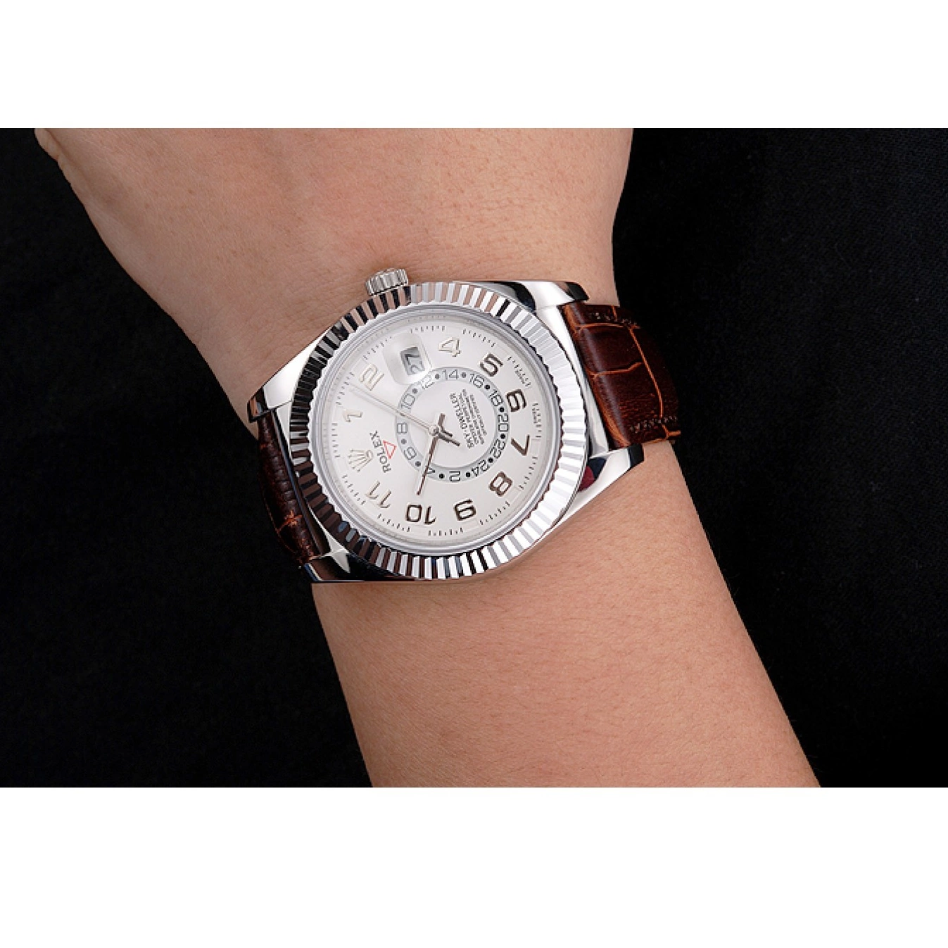 Rolex copies cheap Sky Rolex Strap Dial Steel Leather Dweller Stainless Case White Brown 0724